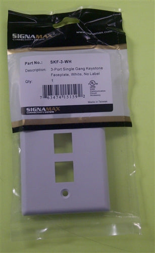 Signamax SKF-3-WH 3 Port Single-Gang Keystone Faceplate, White