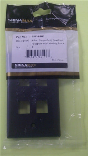Signamax SKF-4-BK 4 Port Single-Gang Keystone Faceplate, Black