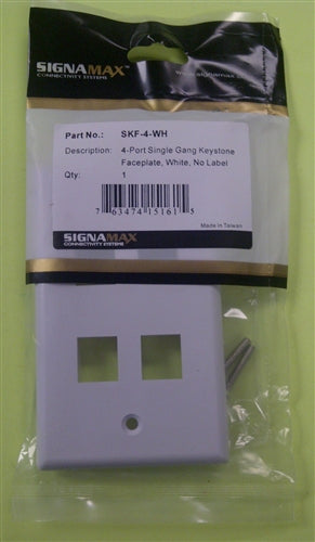Signamax SKF-4-WH 4 Port Single-Gang Keystone Faceplate, White