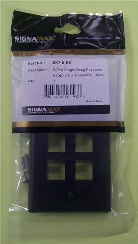 Signamax SKF-6-BK 6 Port Single-Gang Keystone Faceplate, Black
