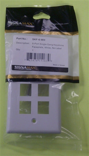 Signamax SKF-6-WH 6 Port Single-Gang Keystone Faceplate, White