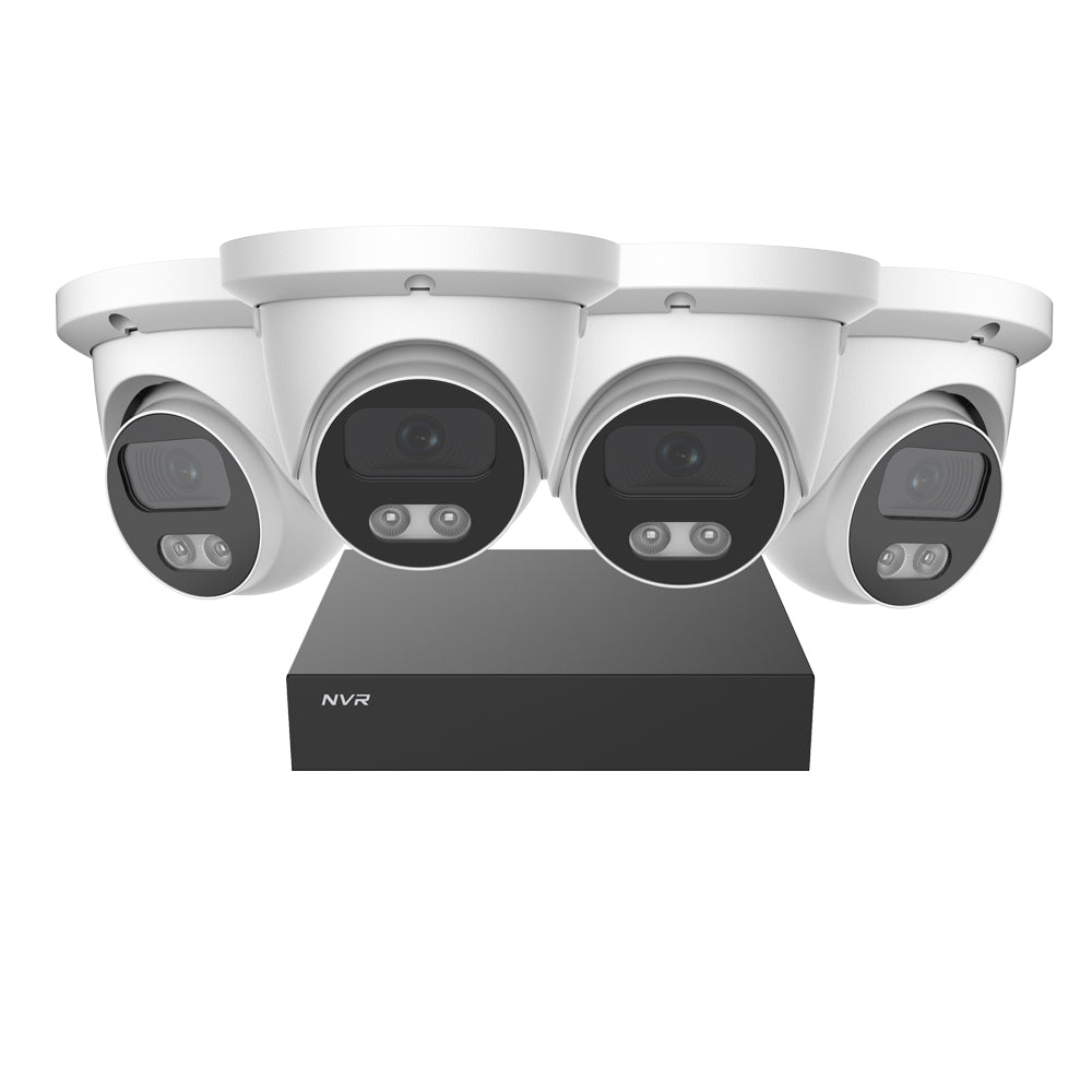 Syncview SV-IPKIT8MPDL-8CH-4-WH IP Box Kit with 4 x 8MP White Turret Cameras, and 8CH 4K NVR