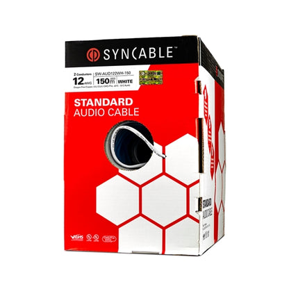 Syncable SW-AUD122WH Speaker Wire 12AWG 2 Conductor Stranded Oxygen Free BC, White PVC, c(UL) CMG FT4 (150 = Full Box)