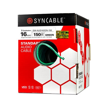 Syncable SW-AUD162GN Speaker Wire 16AWG 2 Conductor Stranded Oxygen Free BC, Green PVC, c(UL) CMG/FT4 (150M = Full Box)
