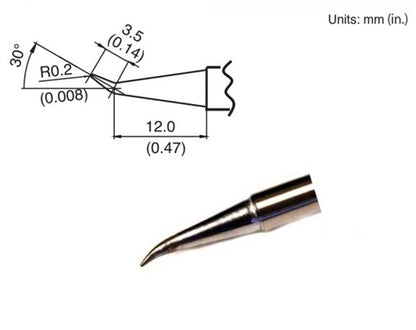 Hakko T15-J02 Bent Tip R0.2mm/30 Deg x 3.5mm x 12mm, for FM-203, FM-204, FM-205, FM-206 & FX-951 Stations, and FM2027