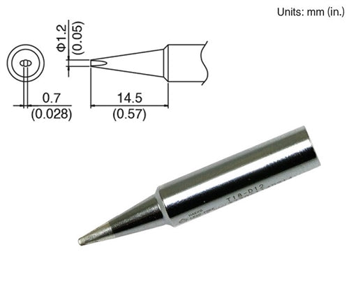 Hakko T18-D12 Chisel Tip, 1.2mm Chisel, for the FX-888D Station, FX-600, FX-8801, 907/900M/913 Irons