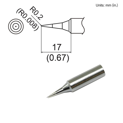 Hakko T19-I Sharp Conical Tip, 0.2mm Radius x 17mm Sharp Conical, for Use with the FX-601 and FX-8805