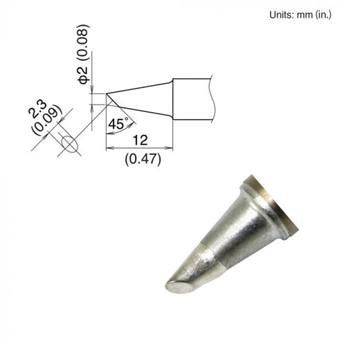 Hakko T22-BC2 Bevel Tip, 2mm/45 Degree x 12mm, for the FM-2030 and FM-2031 Soldering Iron Handpiece