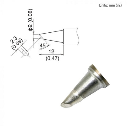 Hakko T22-BC2 Bevel Tip, 2mm/45 Degree x 12mm, for the FM-2030 and FM-2031 Soldering Iron Handpiece