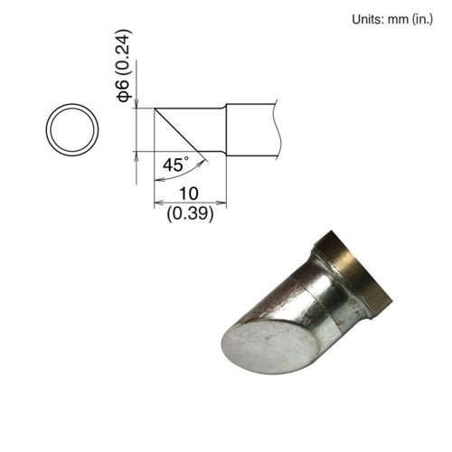 Hakko T22-C6 Bevel Tip, 6mm/45 Degree x 10mm, for the FM-2030 and FM-2031 Soldering Iron Handpiece