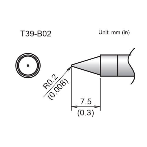 Hakko T39-B02 Conical Tip R0.2 x 7.5mm for the FX-971 Soldering Station