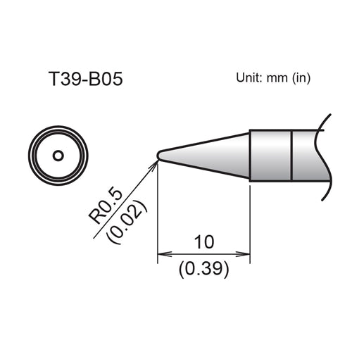 Hakko T39-B05 Conical Tip R0.5 x 10mm for the FX-971 Soldering Station