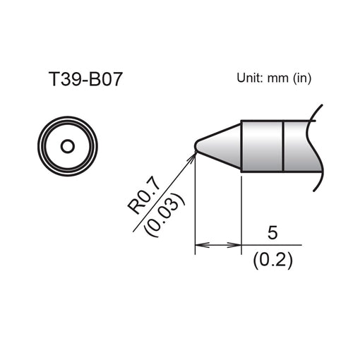 Hakko T39-B07 Conical Tip R0.7 x 5mm for the FX-971 Soldering Station