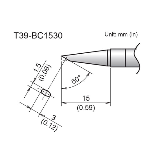 Hakko T39-BC1530 Bevel Tip 1.5mm/60 Degrees x 15mm for the FX-971 Soldering Station