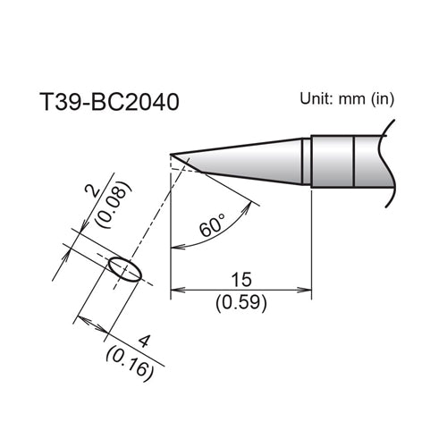 Hakko T39-BC2040 Bevel Tip 2mm/60 Degrees x 15mm for the FX-971 Soldering Station