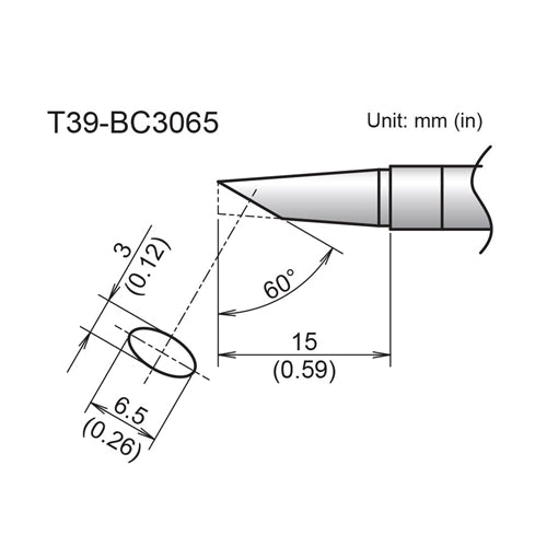 Hakko T39-BC3065 Bevel Tip 3mm/60 Degrees x 15mm for the FX-971 Soldering Station