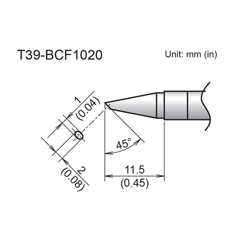 Hakko T39-BCF1020 Bevel Tip 1mm/45 Degrees x 11.5mm, Tinned Face Only, for the FX-971 Soldering Station