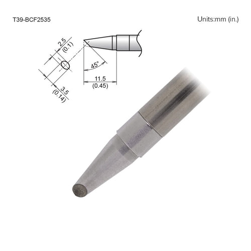 Hakko T39-BCF2535 Bevel Tip 2.5mm/45 Degrees x 11.5mm, Tinned Face Only, for the FX-971 Station