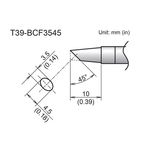 Hakko T39-BCF3545 Bevel Tip 3.5mm/45 Degrees x 10mm, Tinned Face Only, for the FX-971 Soldering Station