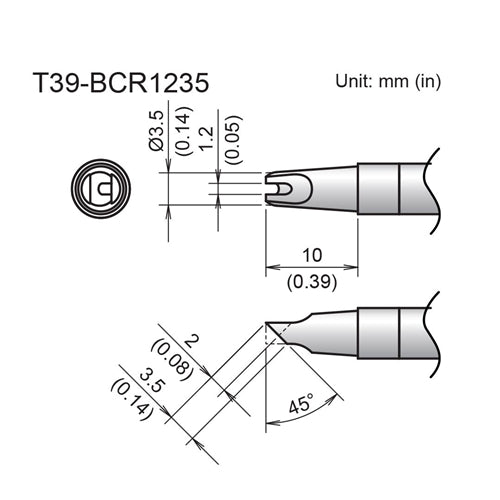 Hakko T39-BCR1235 Slot Tip 1.2mm/45 Degrees x 3.5 x 10mm, for the FX-971 Soldering Station