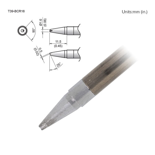 Hakko T39-BCR16 Bevel V-Groove Tip 1.6mm\25 Degrees x 11.5mm, for the FX-971 Soldering Station