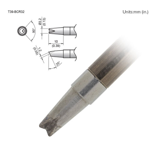 Hakko T39-BCR32 Bevel V-Groove Tip 3.2mm/25 Degrees x 10mm, for the FX-971 Soldering Station