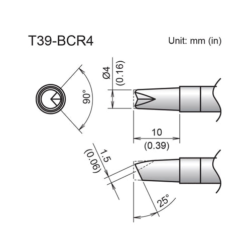 Hakko T39-BCR4 Bevel V-Groove Tip 4mm/25 Degrees x 10mm, for the FX-971 Soldering Station