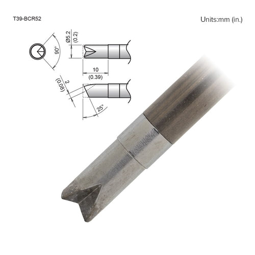 Hakko T39-BCR52 Bevel V-Groove Tip 5.2mm/25 Degrees x 10mm, for the FX-971 Soldering Station