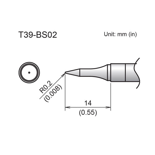 Hakko T39-BS02 Conical Slim Tip R0.2 x 14mm, for the FX-971 Soldering Station