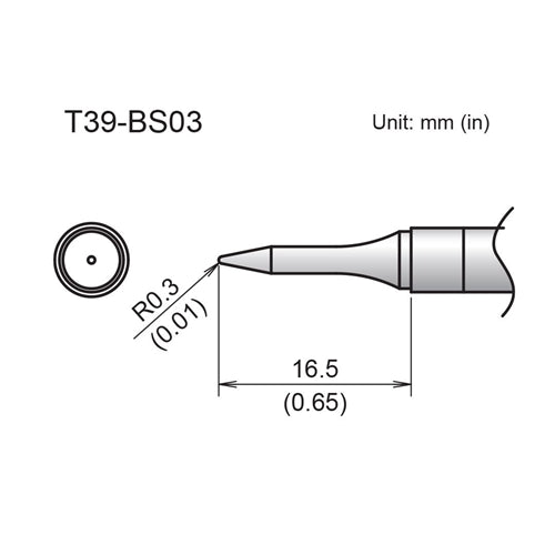 Hakko T39-BS03 Conical Slim Tip R0.3 x 16.5mm, for the FX-971 Soldering Station