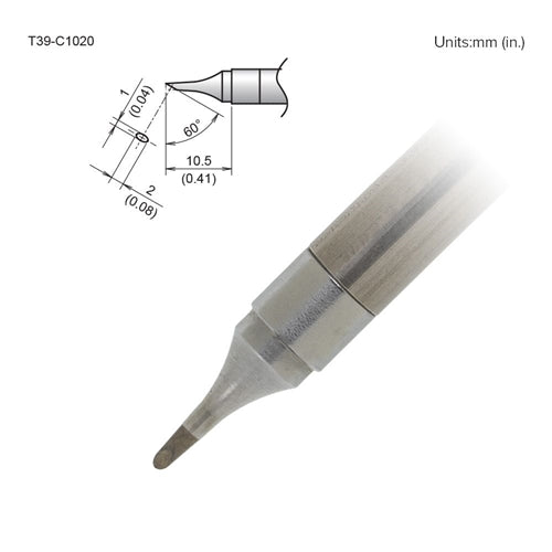 Hakko T39-C1020 Bevel Tip 1 x 2mm/60 Degrees x 10.5mm, for the FX-971 Soldering Station