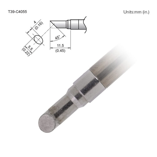 Hakko T39-C4055 Bevel Tip 4mm/45 Degrees x 11.5mm, for the FX-971 Soldering Station