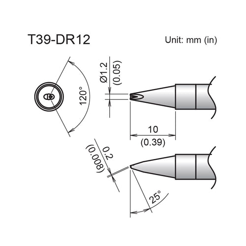 Hakko T39-DR12 Chisel V-Groove Tip 1.2 x 10mm, for the FX-971 Soldering Station