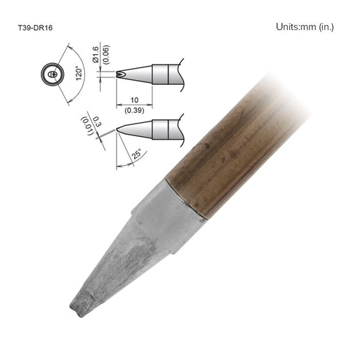 Hakko T39-DR16 Chisel V-Groove Tip 1.6 x 10mm, for the FX-971 Soldering Station