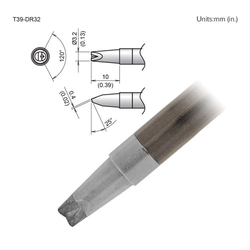 Hakko T39-DR32 Chisel V-Groove Tip 3.2 x 10mm, for the FX-971 Soldering Station