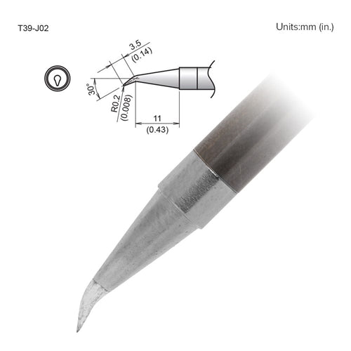 Hakko T39-J02 Bent Tip R0.2mm/30 Degrees x 3.5 x 11mm, for the FX-971 Soldering Station
