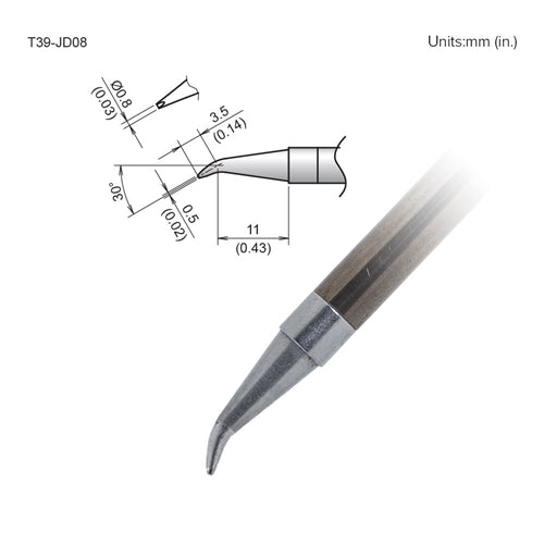Hakko T39-JD08 Bent Chisel Tip 0.8mm/30 Degrees x 3.5 x 11mm, for the FX-971 Soldering Station