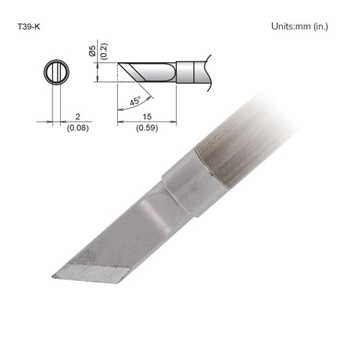 Hakko T39-K Knife Tip 5mm/45 Degrees x 15mm, Right Edge, for the FX-971 Soldering Station