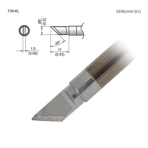 Hakko T39-KL Knife Tip 5mm/45 Degrees x 11mm, Left Edge, for the FX-971 Soldering Station