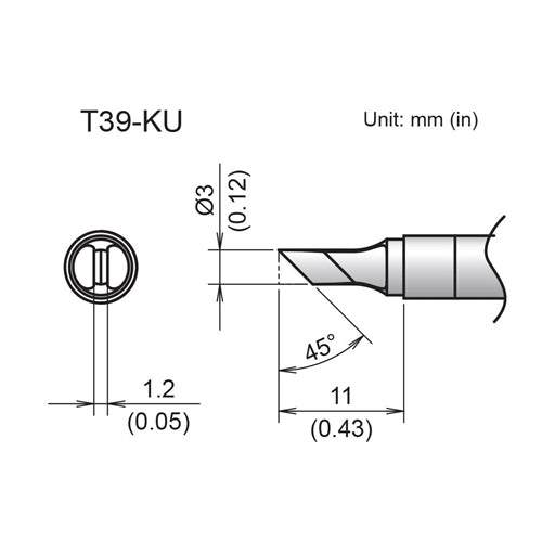 Hakko T39-KU Knife Tip 3mm/45 Degrees x 11mm, for the FX-971 Soldering Station