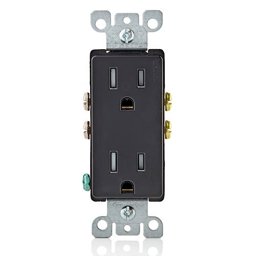 Leviton T5325-E 15 Amp Decora Tamper-Resistant Duplex Outlet/Receptacle, Grounding, Black, Wall Plate Not Included