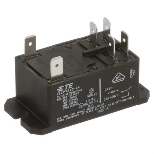 P&B TE T92P7A22-24 Power Relay 24VAC DPST 30A-NO, Flange Mount Style