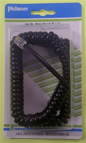 Philmore TEC25MBL Retractile Handset Extension Cord, 4 Conductor Coiled, Plug to Plug (4P4C), Black, 14' Extended