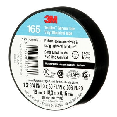3M TEMFLEX Black General Purpose Vinyl Electrical Tape, 18.3 Meter Roll **CSA Rated**