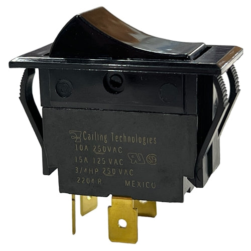 Carling TIGK51-6S-BL-NBL Rocker Switch DPST On-Off, 15A@125VAC / 10A@250VAC (3/4HP), Black, QC Terminals