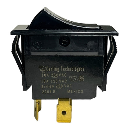 Carling TIGK51-6S-BL-NBL Rocker Switch DPST On-Off, 15A@125VAC / 10A@250VAC (3/4HP), Black, QC Terminals