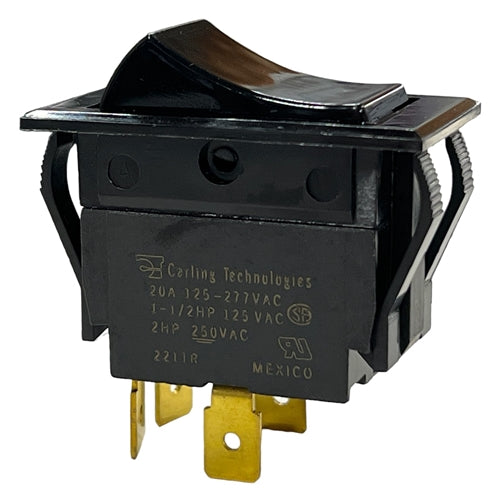 Carling TIGK721-6S-BL-NBL Heavy Duty Rocker Switch DPST On-Off, 20A@125VAC (1-1/2HP) / 20A@250VAC (2HP), QC Terminal