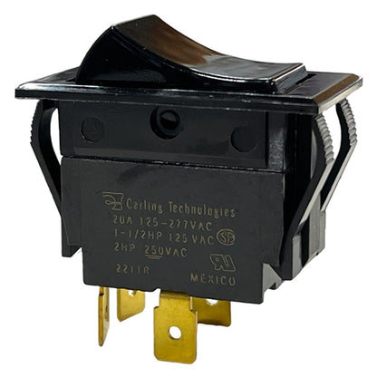 Carling TIGK721-6S-BL-NBL Heavy Duty Rocker Switch DPST On-Off, 20A@125VAC (1-1/2HP) / 20A@250VAC (2HP), QC Terminal