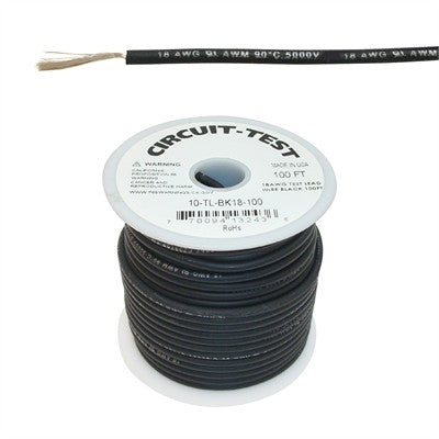 Circuit-Test TLBLK-100 Test Lead Wire 18AWG 5kV Black, EPDM Rubber Insulation, 100' Roll
