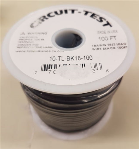 Circuit-Test TLBLK-100 Test Lead Wire 18AWG 5kV Black, EPDM Rubber Insulation, 100' Roll